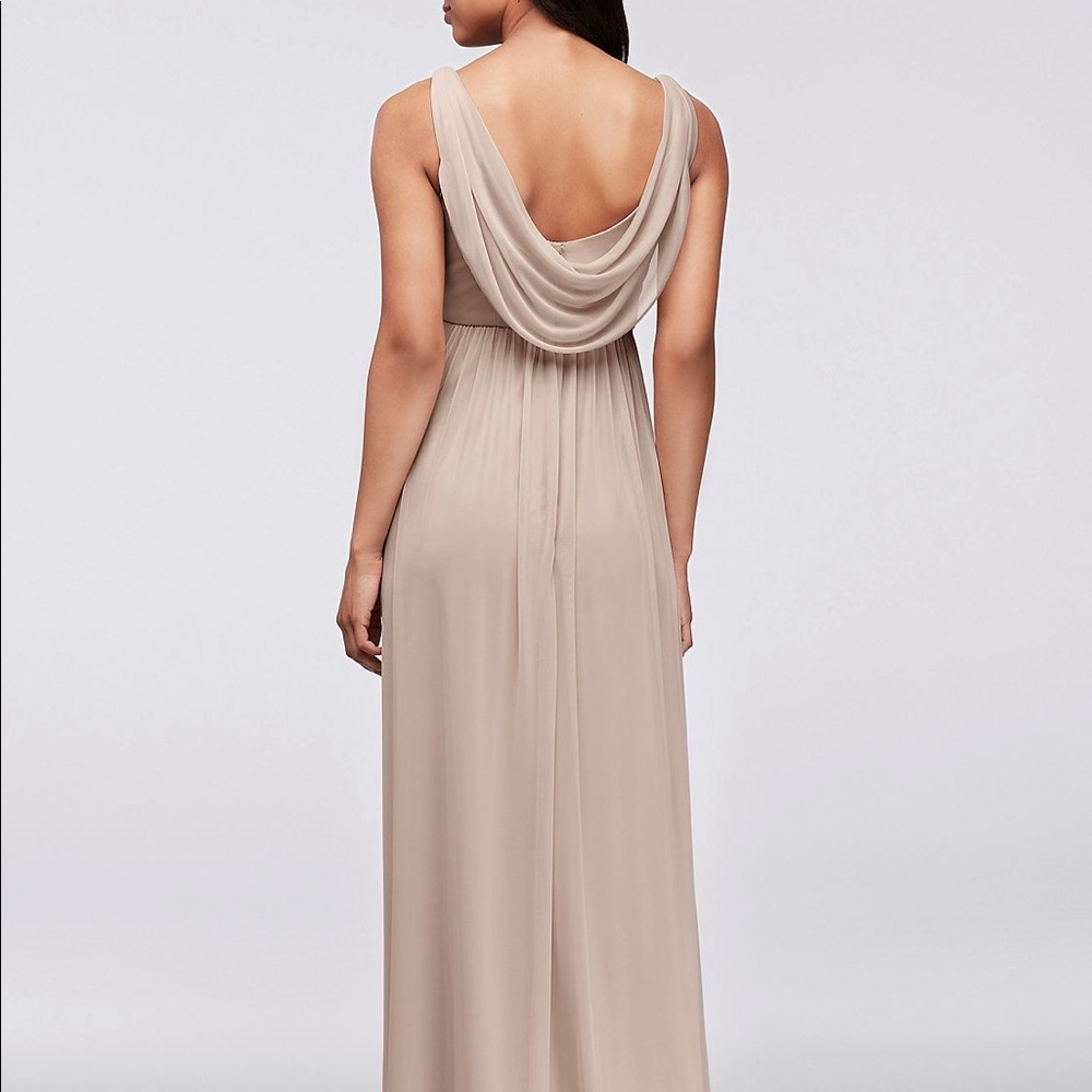 Long Mesh Bridesmaids Dress Cowl Neck Criss Cross
